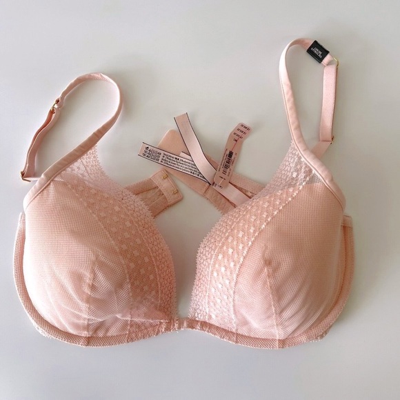 NWT!! Victoria's Secret Lightly Lined Lace Plunge Bra Champagne 36D NEW - Picture 1 of 6